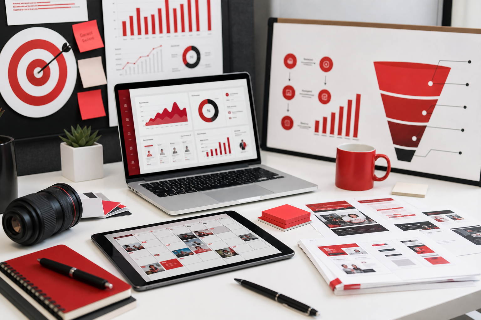 Creative campaign studio with marketing materials
